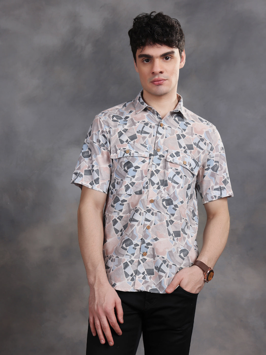 BEIGE STONE CUT PATTERN SHIRT