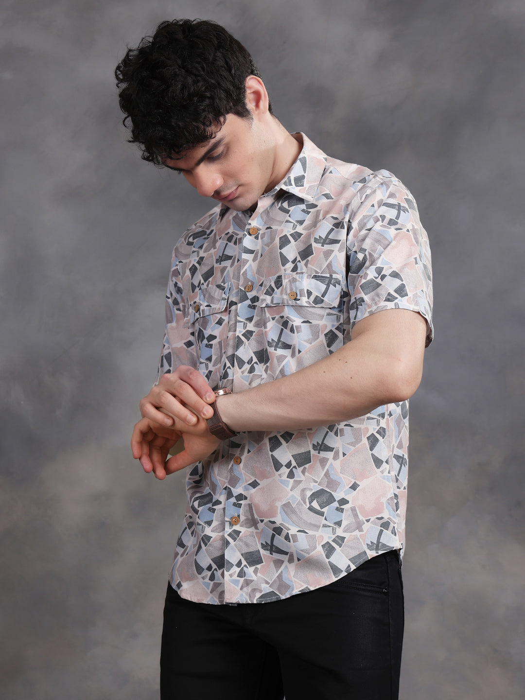 BEIGE STONE CUT PATTERN SHIRT