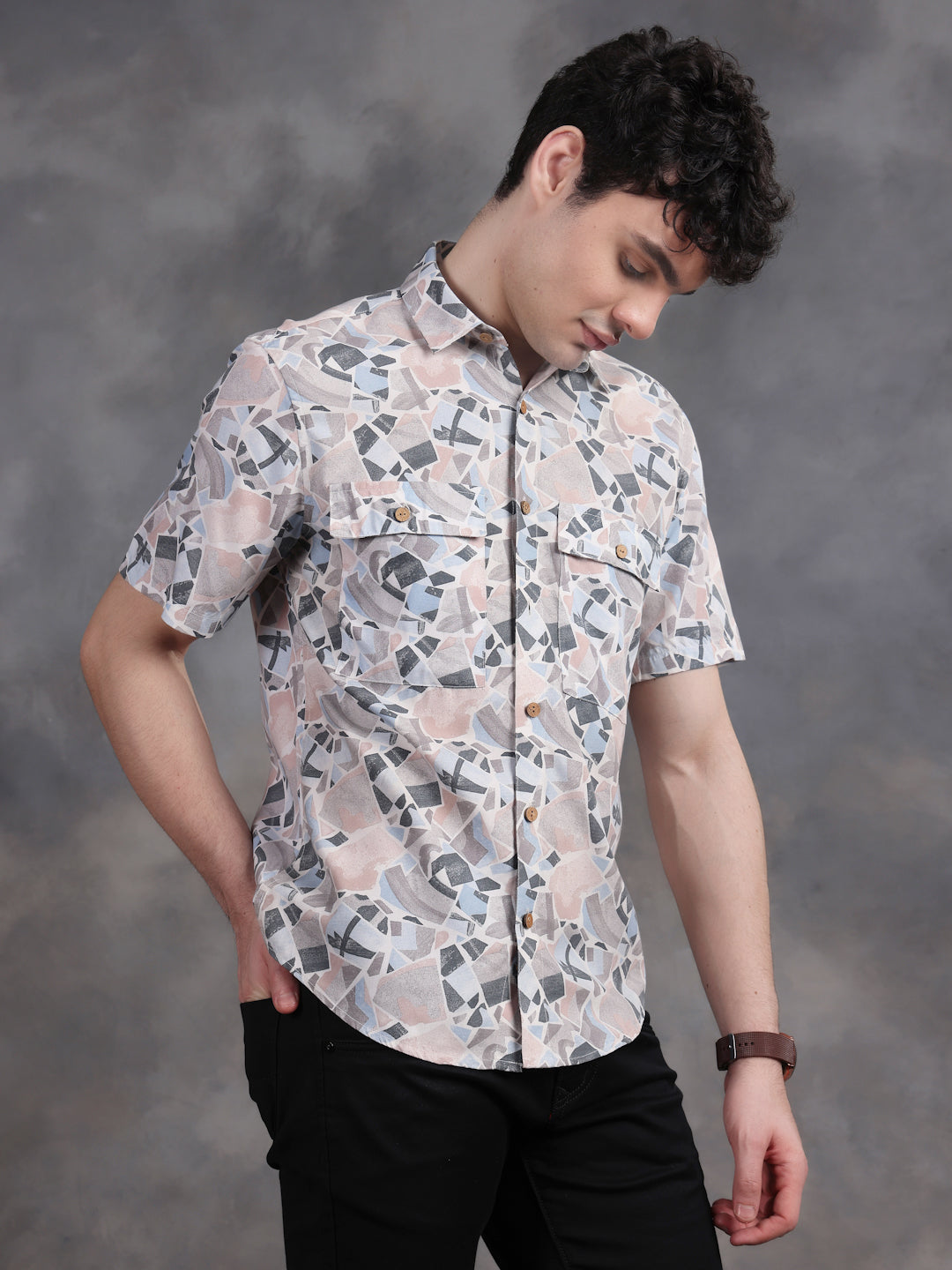 BEIGE STONE CUT PATTERN SHIRT