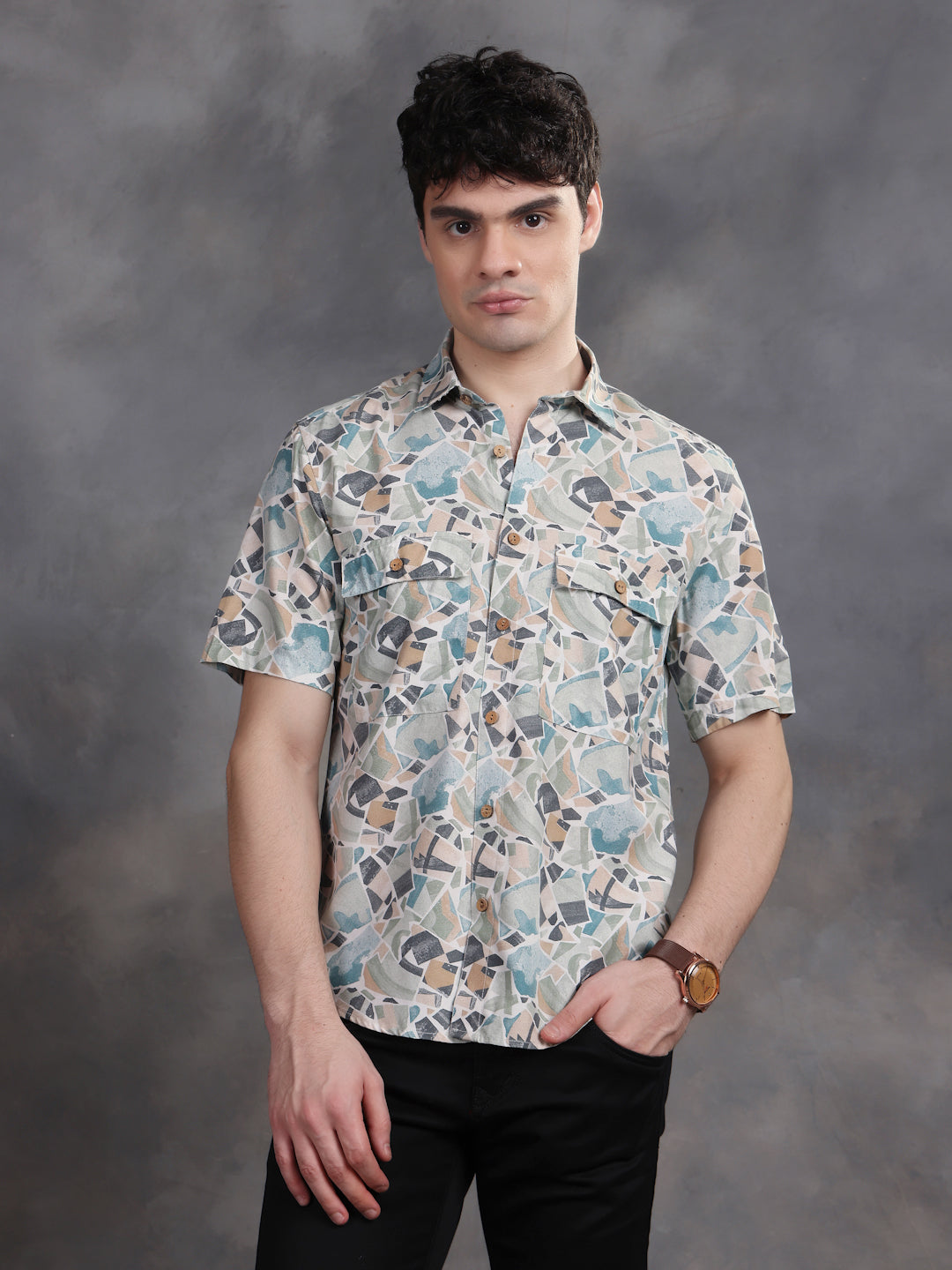 BLUE STONE CUT PATTERN SHIRT