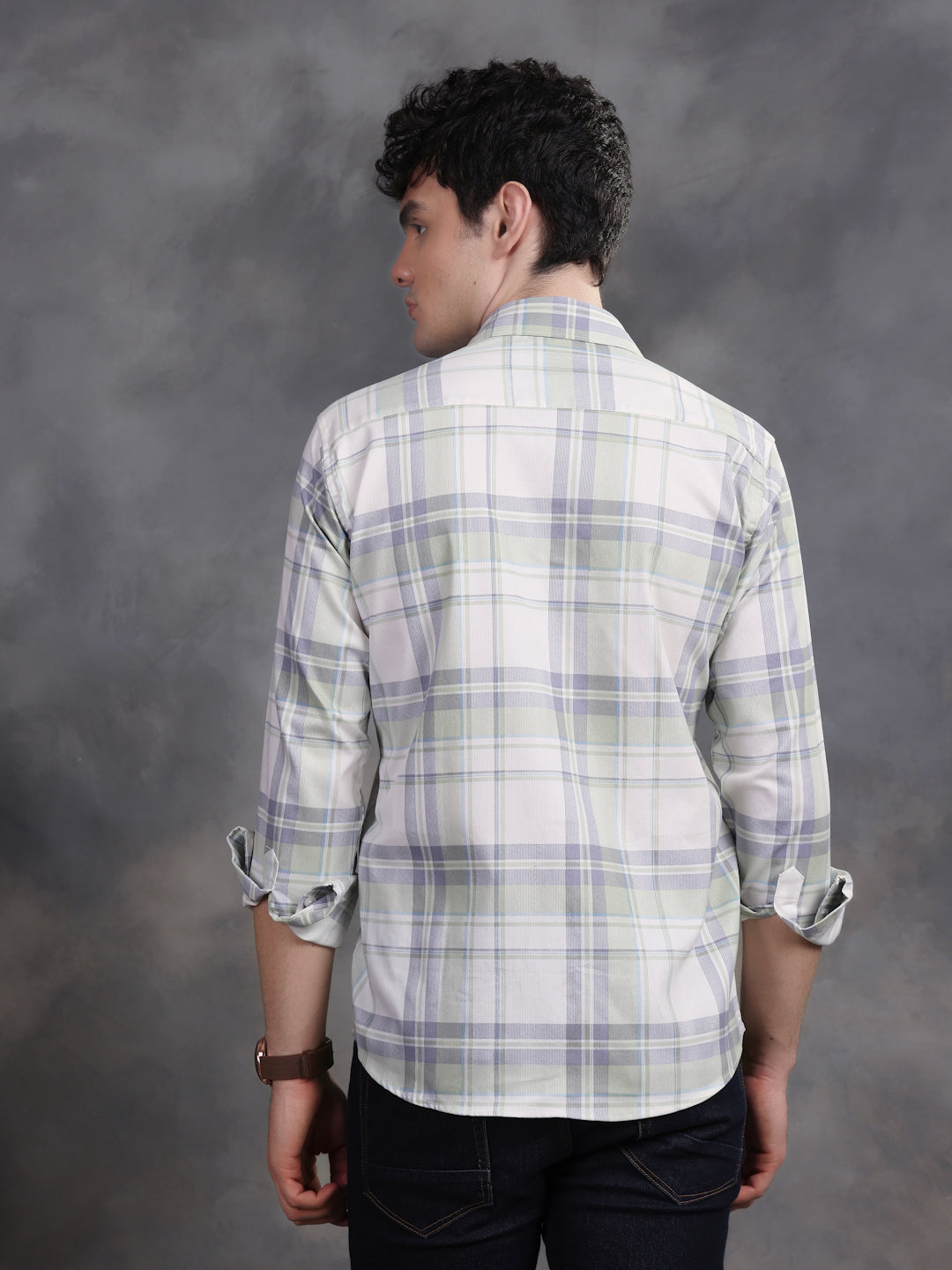 LIGHT GREEN AND WHITE GLEN CHECK SHIRT