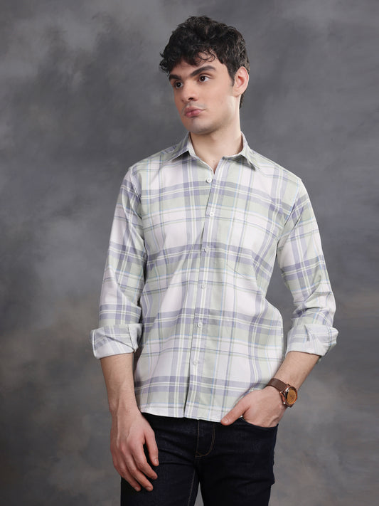 LIGHT GREEN AND WHITE GLEN CHECK SHIRT