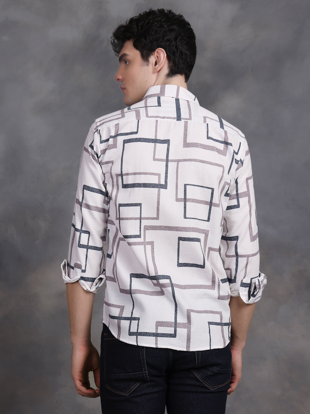 BLUE AND  BROWN MATRIX PRINTED SHIRT