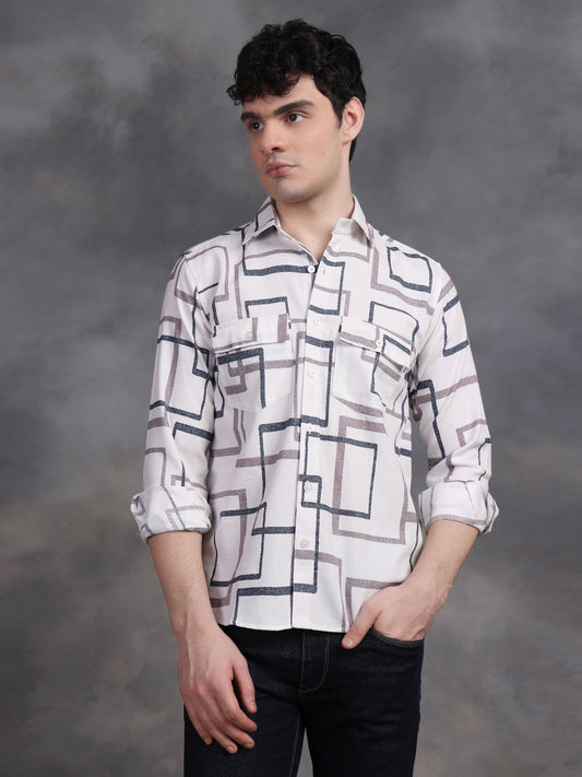 BLUE AND  BROWN MATRIX PRINTED SHIRT