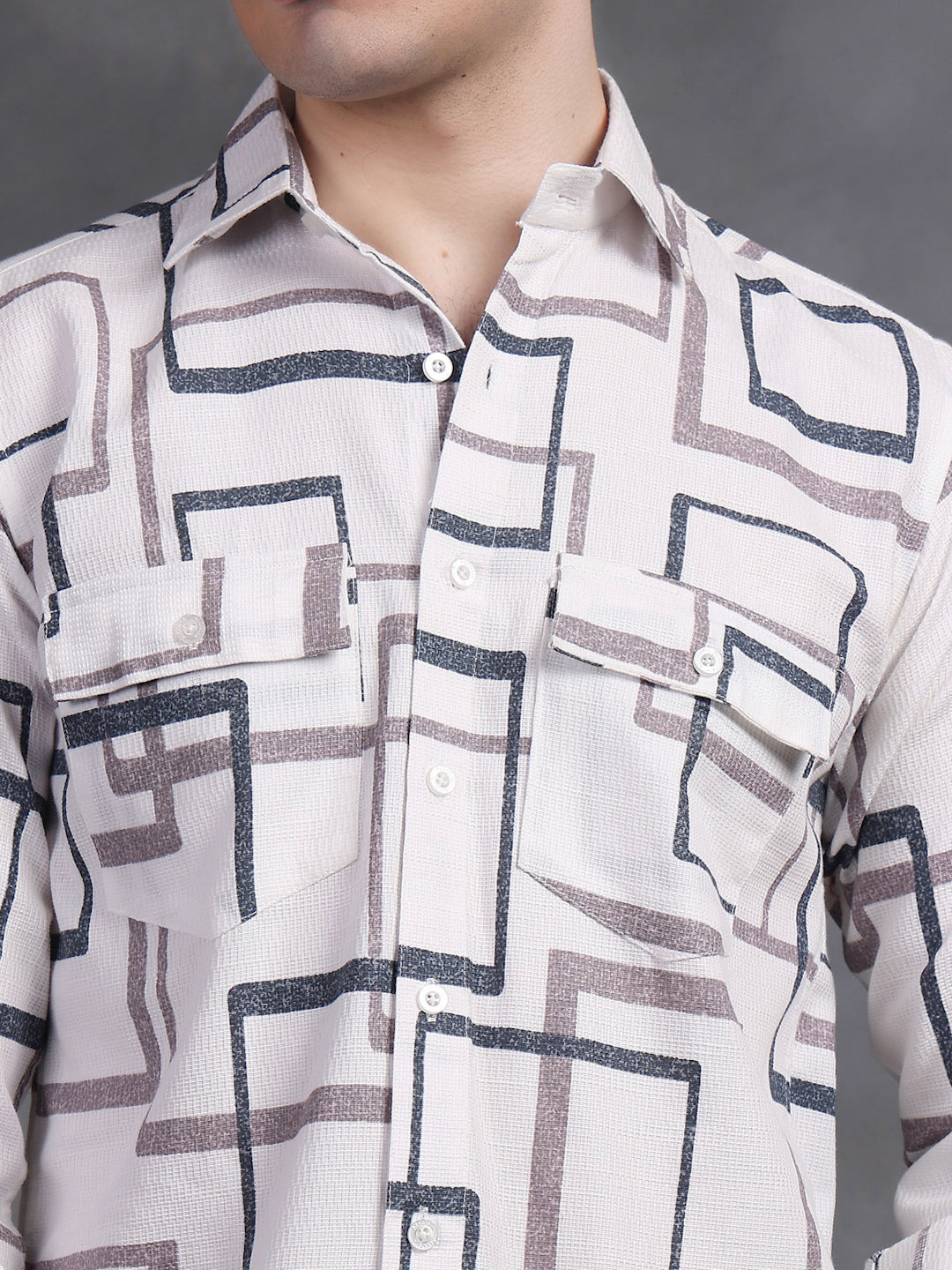 BLUE AND  BROWN MATRIX PRINTED SHIRT