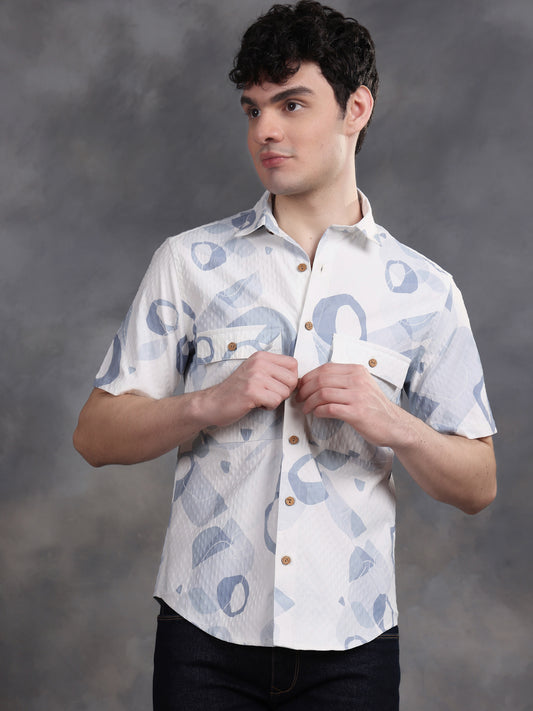 ELEGANT BLUE PRINTED SUMMER SHIRT