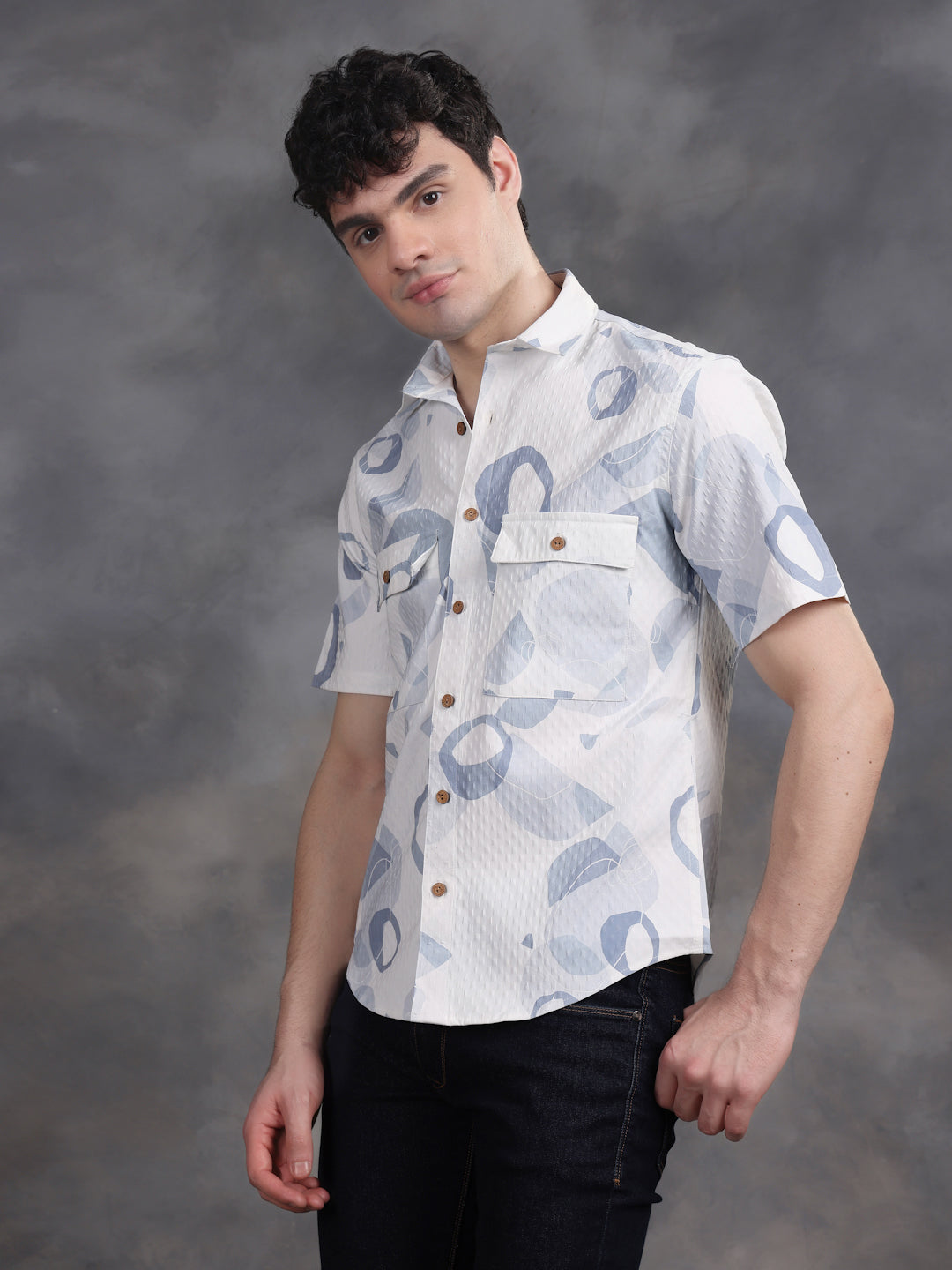 ELEGANT BLUE PRINTED SUMMER SHIRT