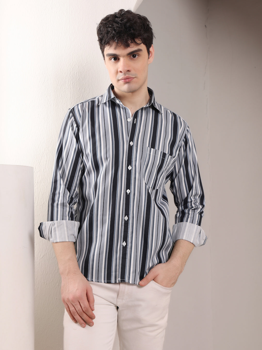 BLACK AND GREY CANDY STRIPES SHIRT