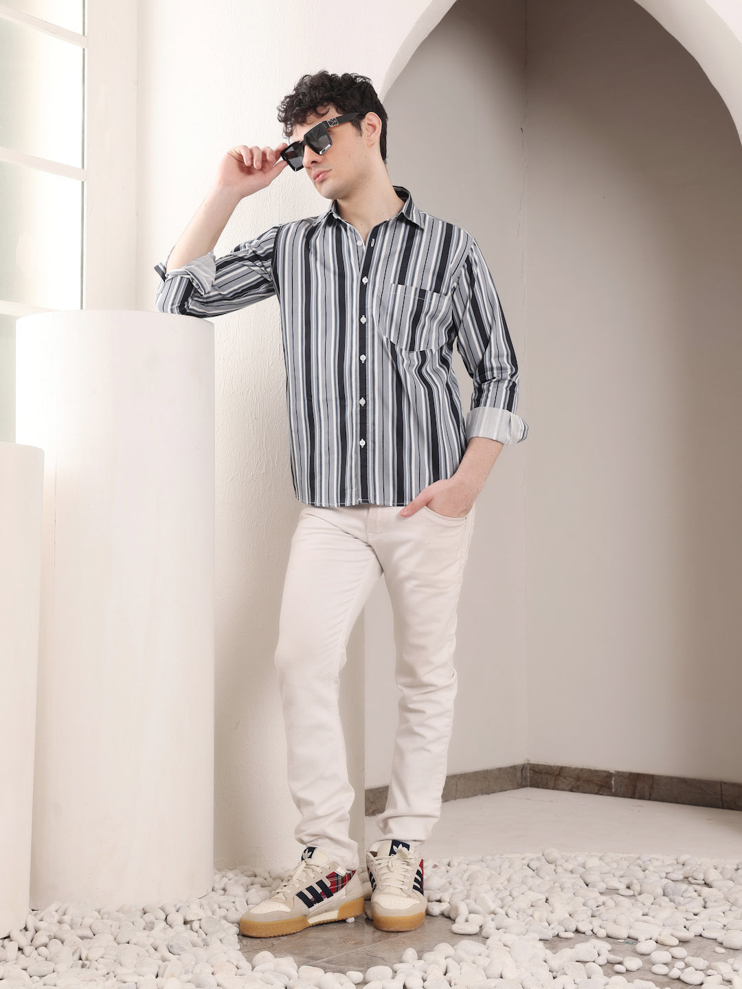 BLACK AND GREY CANDY STRIPES SHIRT