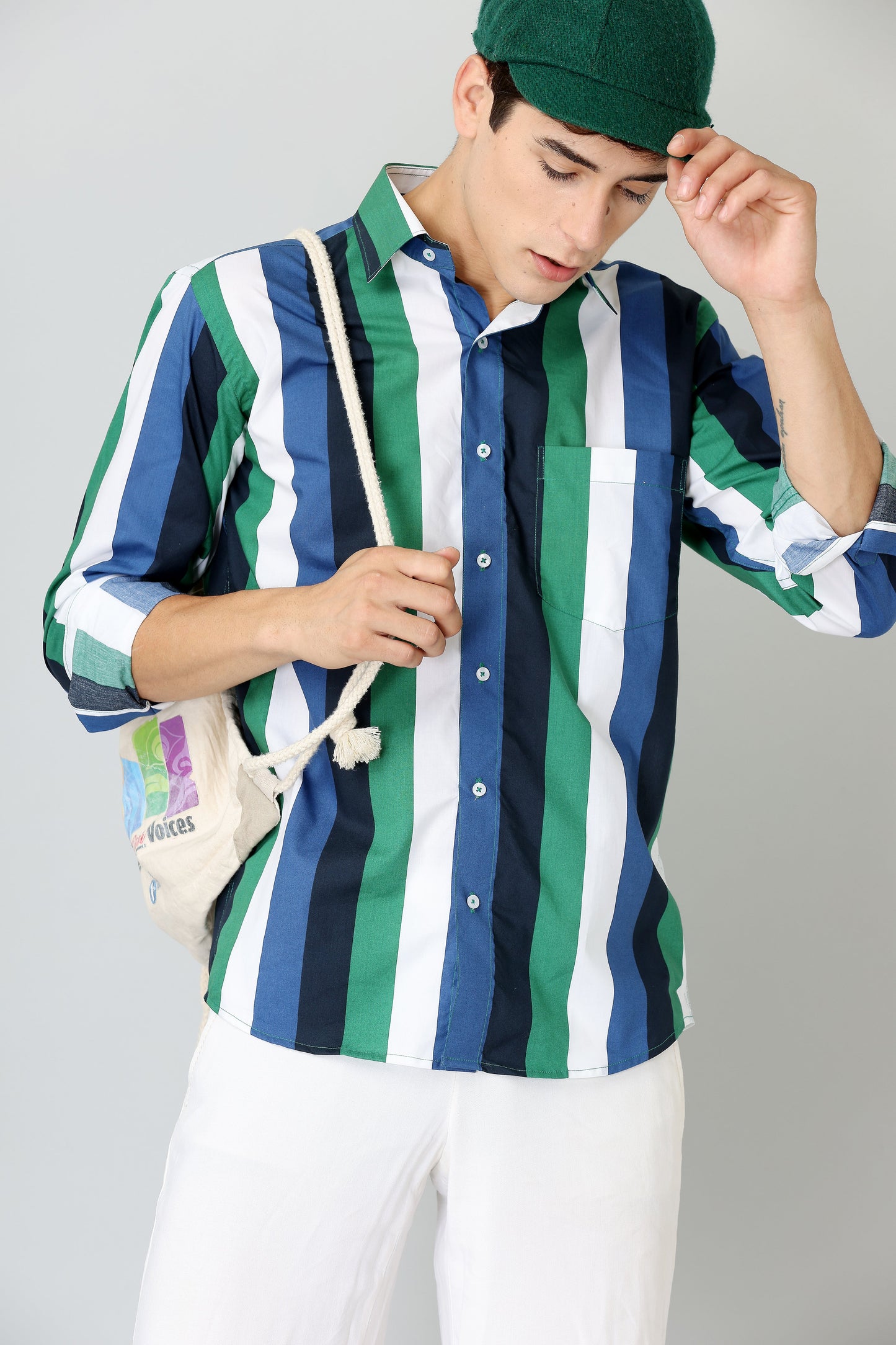 GREEN STRIPED SHIRT